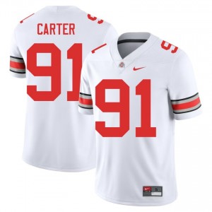 Jarquez Carter #91 White Men Embroidery Jersey | Premium Ohio State College Football Gear 64673399