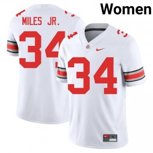 Buckeyes Bukari Miles Jr. #34 White Women Player Jersey | Officially Licensed Stitch Football Uniform 83968290