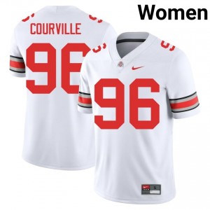 Buckeyes Jackson Courville #96 White Women College Jersey | Officially Licensed Embroidery Football Uniform 95858997