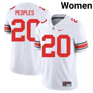 Buckeyes James Peoples #20 White Women University Jersey | Genuine Stitched Football Uniform 13178461