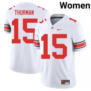 Buckeyes Jelani Thurman #15 White Women University Jersey | Stitched Football Uniform 63938361