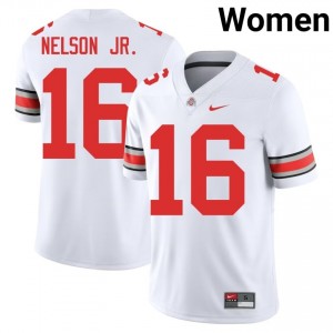 Buckeyes Keenan Nelson Jr. #16 White Women University Jersey | Iconic Stitched Football Uniform 45667876