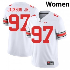 Buckeyes Kenyatta Jackson Jr. #97 White Women University Jersey | Essential Stitched Football Uniform 66769394