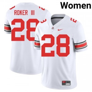 Buckeyes Leroy Roker III #28 White Women College Jersey | Essential Embroidery Football Uniform 70813293