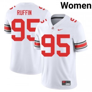 Buckeyes Emanuel Ruffin #95 White Women NCAA Jersey | Genuine Stitched Football Uniform 14405220