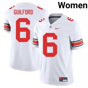 Buckeyes Jerquaden Guilford #6 White Women College Jersey | Pro Cut Embroidery Football Uniform 20591881