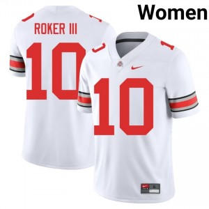 Buckeyes Leroy Roker III #10 White Women NCAA Jersey | Durable Stitched Football Uniform 38879706