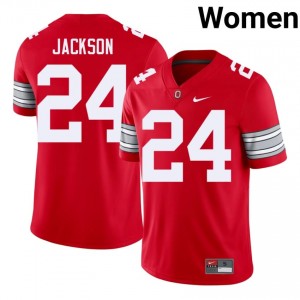 Scarlet #24 Ja'Kobi Jackson Women Stitch 2026 Jersey | Ohio State Buckeyes Gameday University Football Edition 65432520