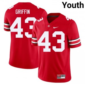 OSU Buckeyes Diante Griffin #43 Scarlet Youth College Jersey | Officially Licensed Embroidery Football Uniform 73522406
