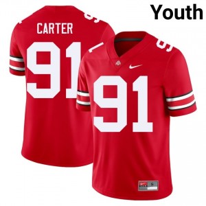 OSU Buckeyes Jarquez Carter #91 Scarlet Youth Player Jersey | Moisture Wicking Stitch Football Uniform 39799924