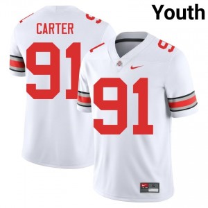 White #91 Jarquez Carter Youth Embroidery Jersey | Ohio State Durable High School Football Edition 33692954
