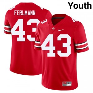 OSU Buckeyes John Ferlmann #43 Scarlet Youth NCAA Jersey | Moisture Wicking Stitched Football Uniform 90397782